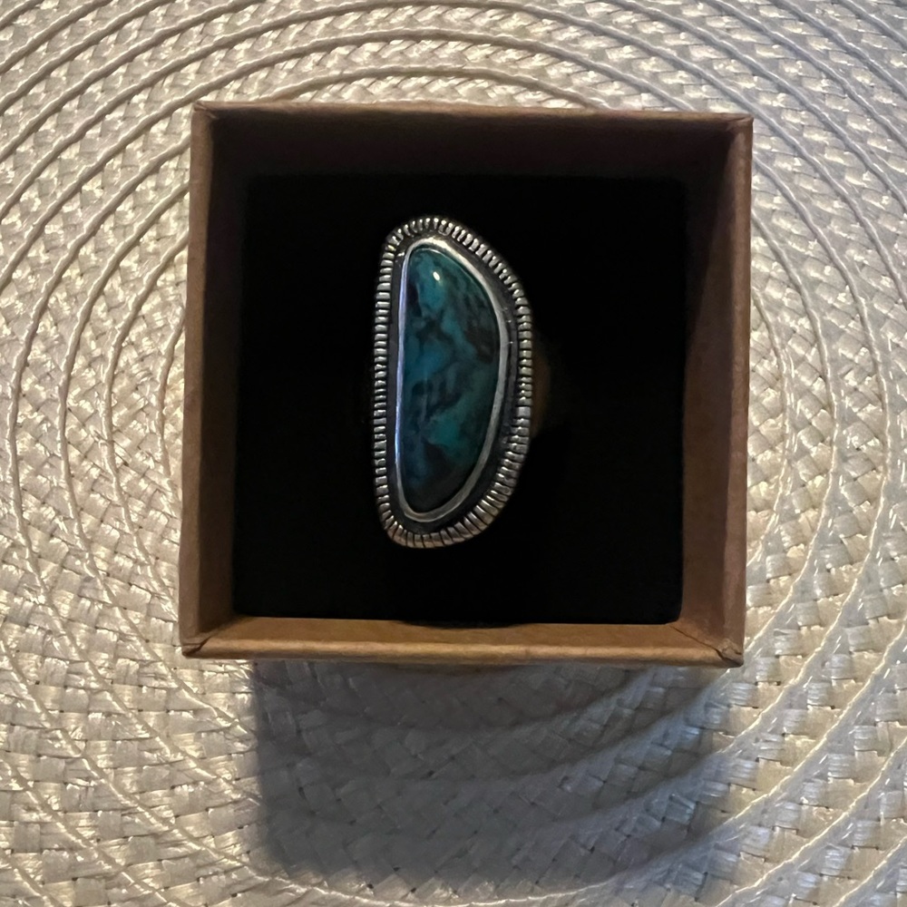 SILPADA .925 CN R3482 HTF Ripple Sterling Silver Ring w Genuine Turquoise Stone